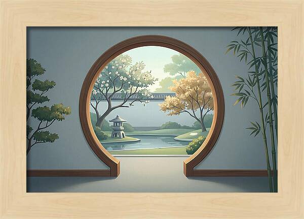 Chinese Moon Gate Framing Garden View