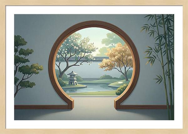 Chinese Moon Gate Framing Garden View