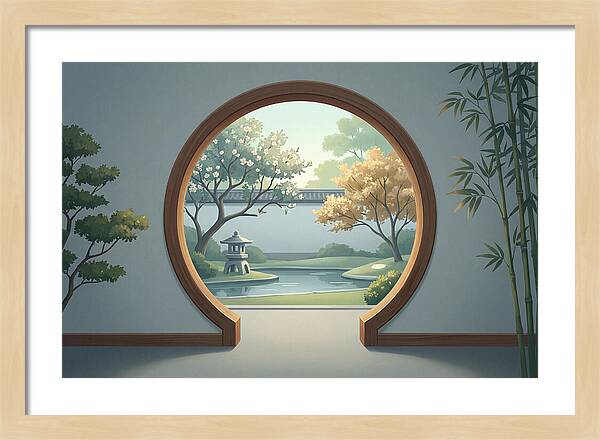 Chinese Moon Gate Framing Garden View