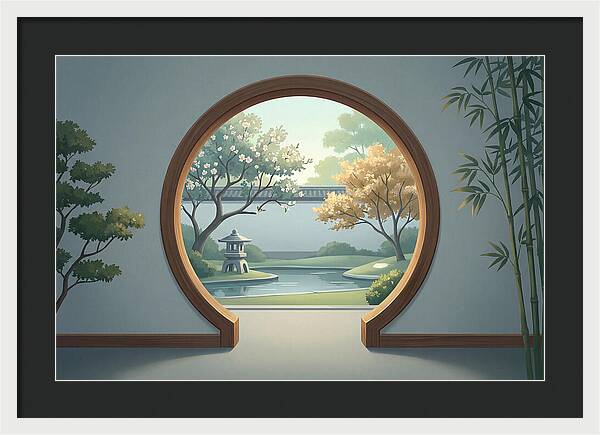 Chinese Moon Gate Framing Garden View