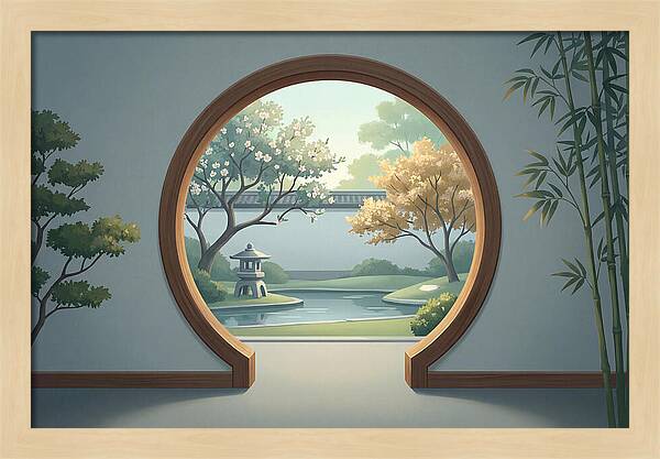 Chinese Moon Gate Framing Garden View