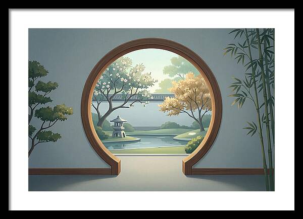 Chinese Moon Gate Framing Garden View
