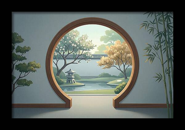 Chinese Moon Gate Framing Garden View