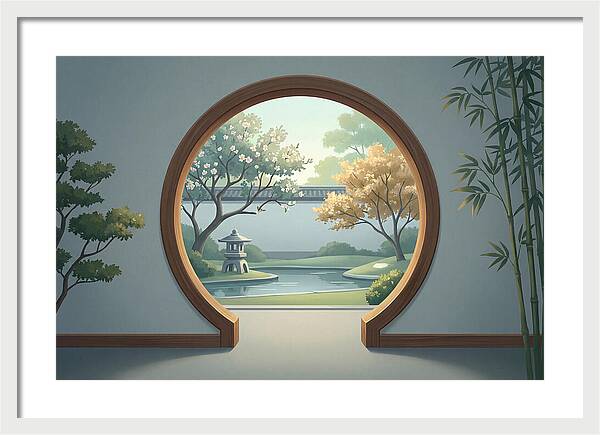 Chinese Moon Gate Framing Garden View