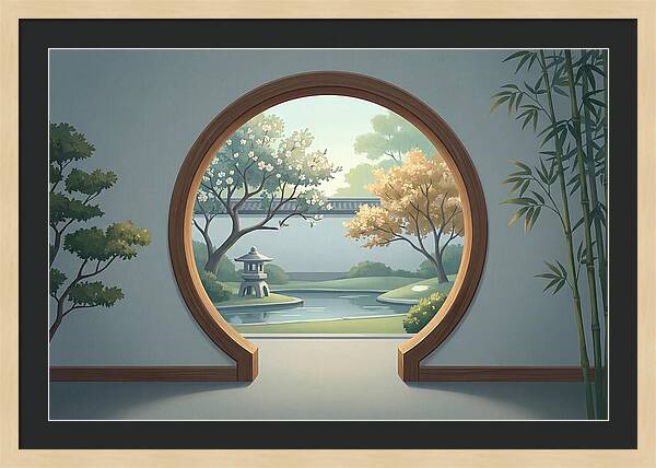 Chinese Moon Gate Framing Garden View