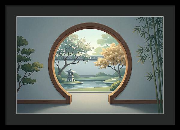 Chinese Moon Gate Framing Garden View