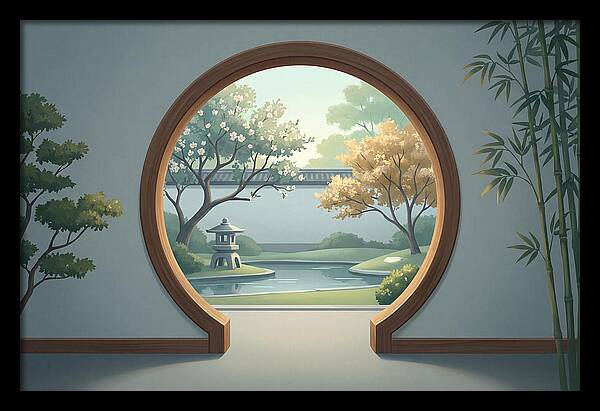 Chinese Moon Gate Framing Garden View