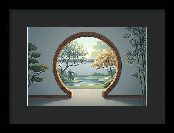 Chinese Moon Gate Framing Garden View