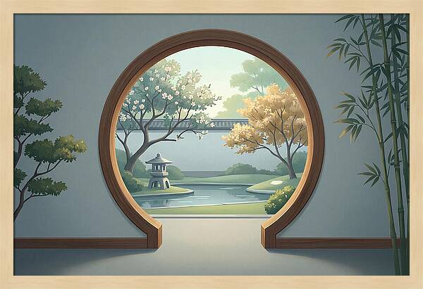 Chinese Moon Gate Framing Garden View