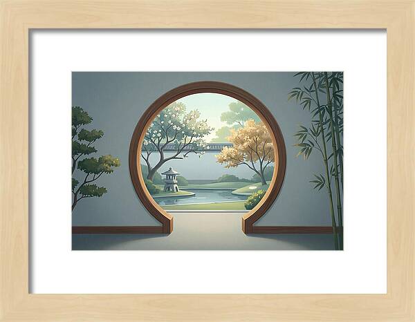 Chinese Moon Gate Framing Garden View