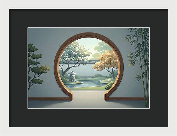 Chinese Moon Gate Framing Garden View