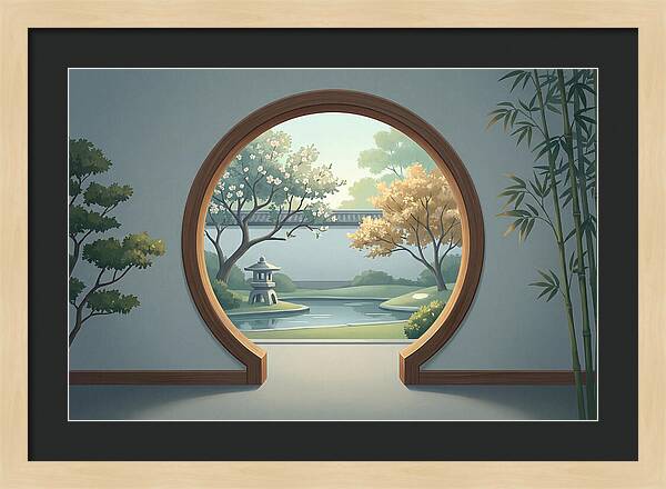 Chinese Moon Gate Framing Garden View