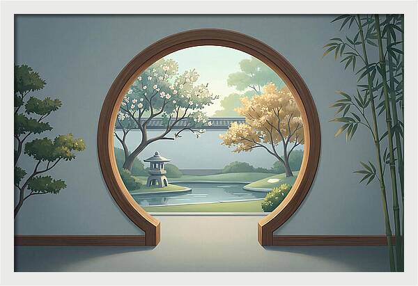 Chinese Moon Gate Framing Garden View
