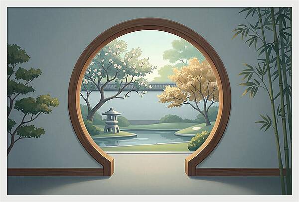 Chinese Moon Gate Framing Garden View