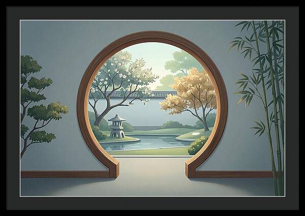 Chinese Moon Gate Framing Garden View