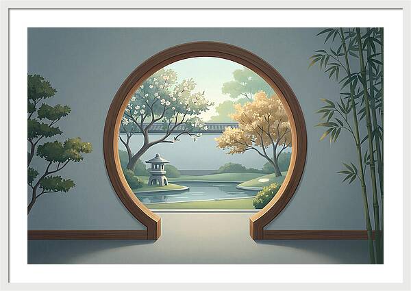 Chinese Moon Gate Framing Garden View