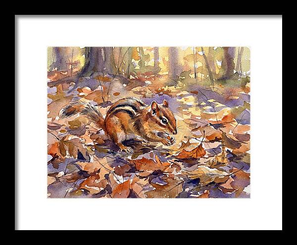 Chipmunk Among Autumn Leaves