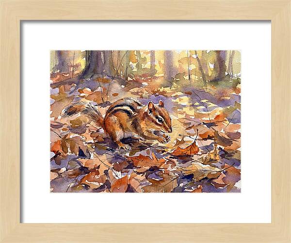 Chipmunk Among Autumn Leaves