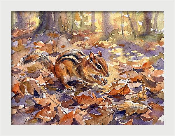 Chipmunk Among Autumn Leaves