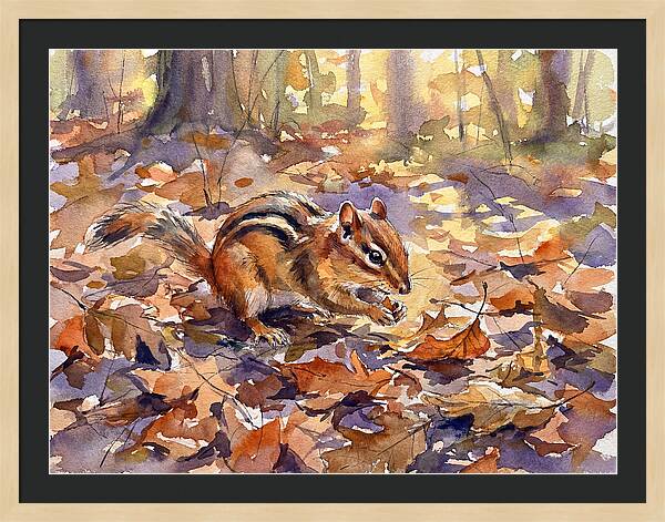 Chipmunk Among Autumn Leaves