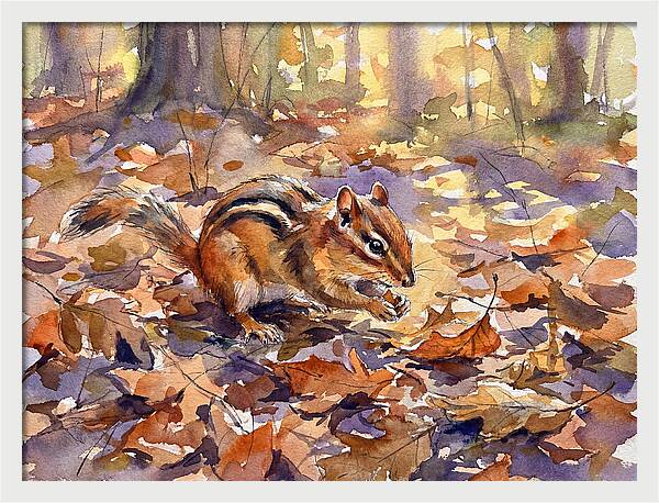 Chipmunk Among Autumn Leaves