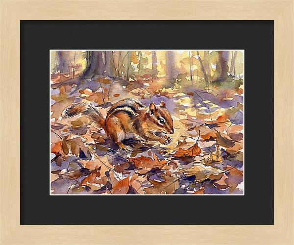 Chipmunk Among Autumn Leaves