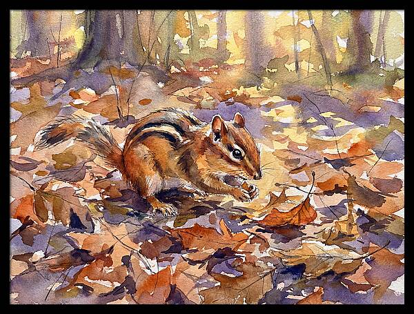 Chipmunk Among Autumn Leaves