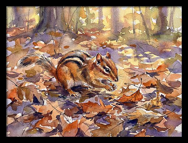 Chipmunk Among Autumn Leaves