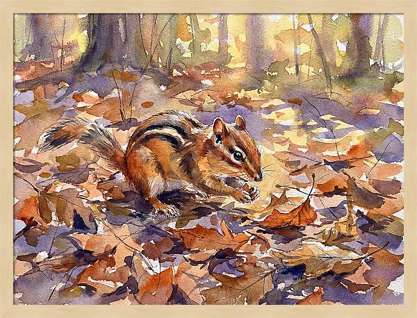 Chipmunk Among Autumn Leaves