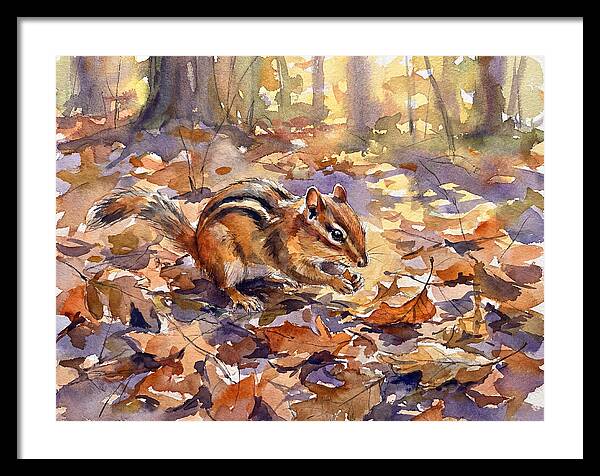 Chipmunk Among Autumn Leaves