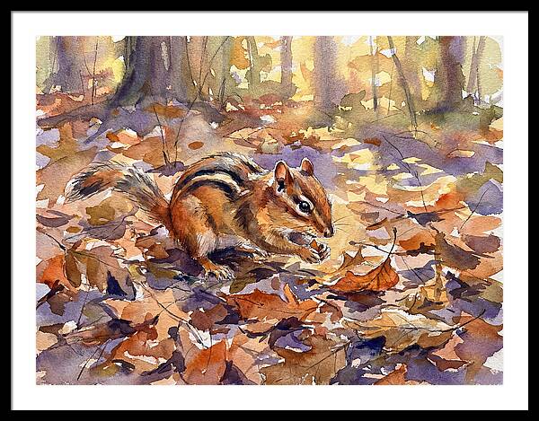 Chipmunk Among Autumn Leaves