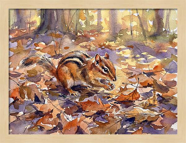 Chipmunk Among Autumn Leaves