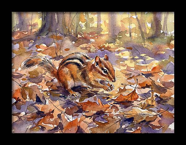 Chipmunk Among Autumn Leaves