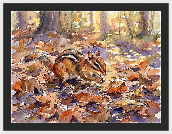 Chipmunk Among Autumn Leaves
