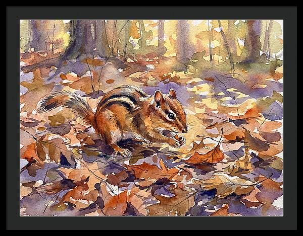 Chipmunk Among Autumn Leaves