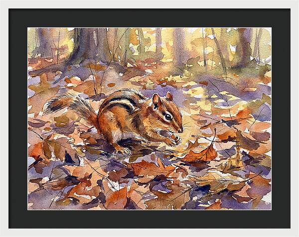 Chipmunk Among Autumn Leaves