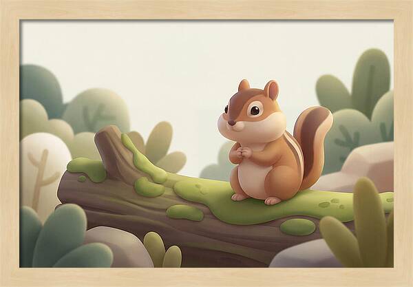 Chipmunk On Mossy Log