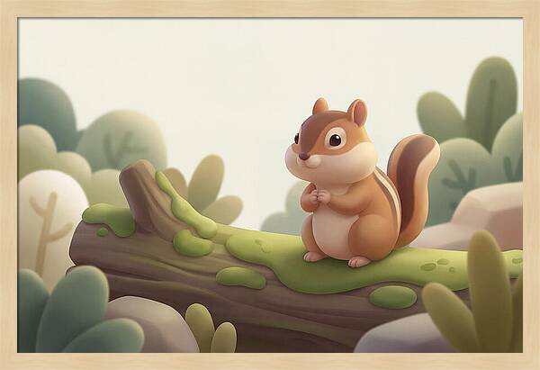 Chipmunk On Mossy Log