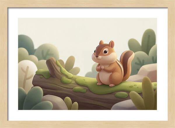 Chipmunk On Mossy Log