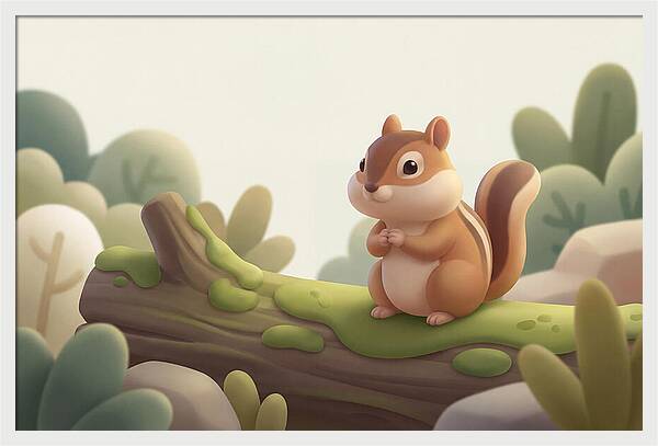 Chipmunk On Mossy Log