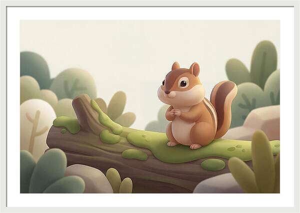Chipmunk On Mossy Log