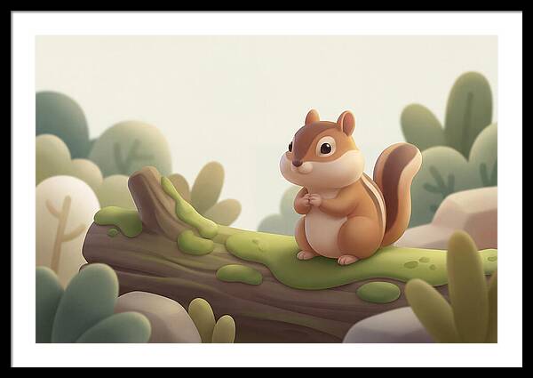 Chipmunk On Mossy Log