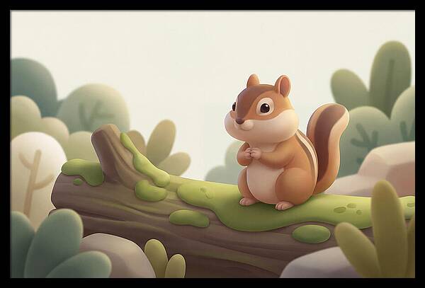 Chipmunk On Mossy Log