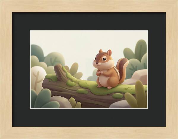 Chipmunk On Mossy Log