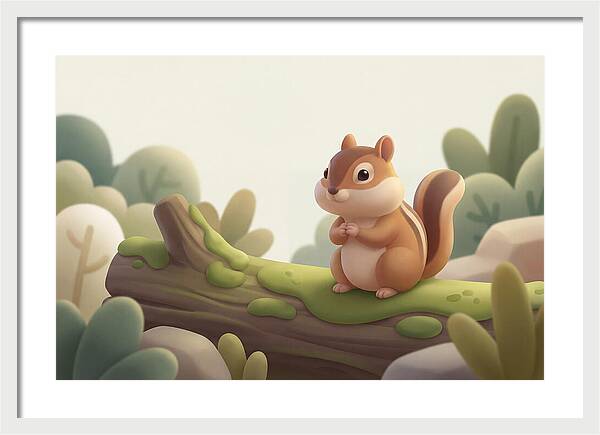 Chipmunk On Mossy Log