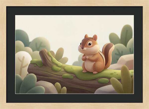 Chipmunk On Mossy Log