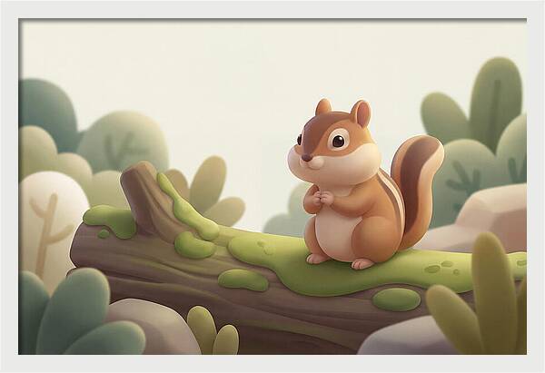 Chipmunk On Mossy Log