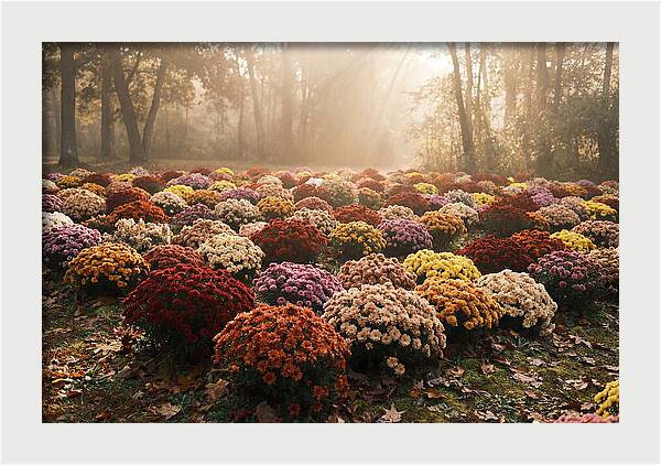 Chrysanthemum Display In Autumn Glow