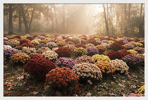 Chrysanthemum Display In Autumn Glow