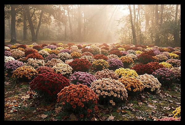 Chrysanthemum Display In Autumn Glow